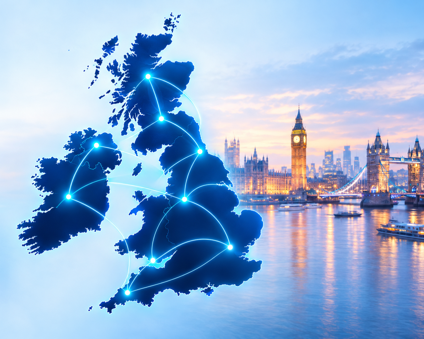 Map of the UK showing our nationwide coach and minibus coverage